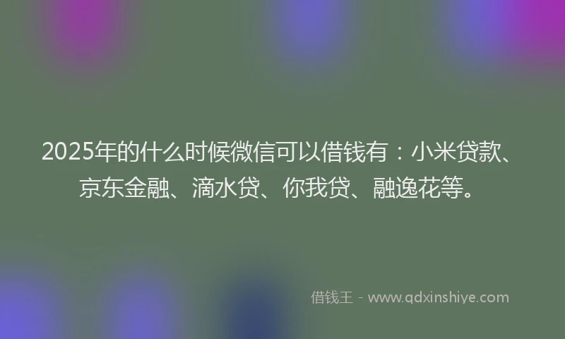 2025年的什么时候微信可以借钱有：小米贷款、京东金融、滴水贷、你我贷、融逸花等。