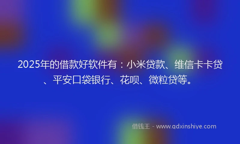2025年的借款好软件有：小米贷款、维信卡卡贷、平安口袋银行、花呗、微粒贷等。