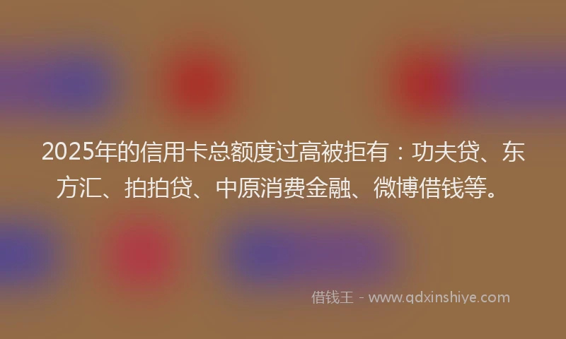 2025年的信用卡总额度过高被拒有：功夫贷、东方汇、拍拍贷、中原消费金融、微博借钱等。