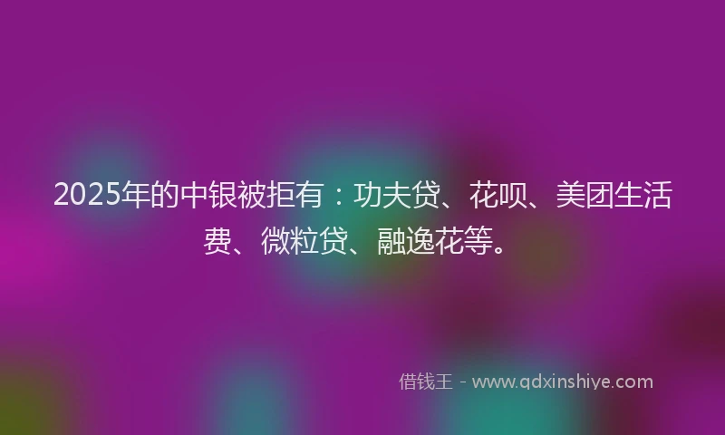 2025年的中银被拒有：功夫贷、花呗、美团生活费、微粒贷、融逸花等。