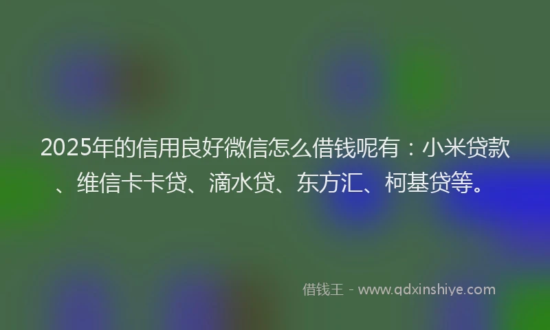 2025年的信用良好微信怎么借钱呢有：小米贷款、维信卡卡贷、滴水贷、东方汇、柯基贷等。