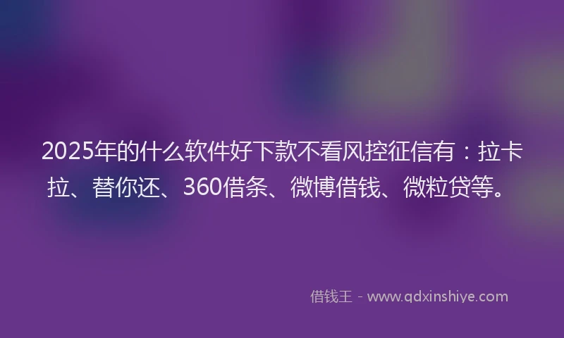 2025年的什么软件好下款不看风控征信有：拉卡拉、替你还、360借条、微博借钱、微粒贷等。