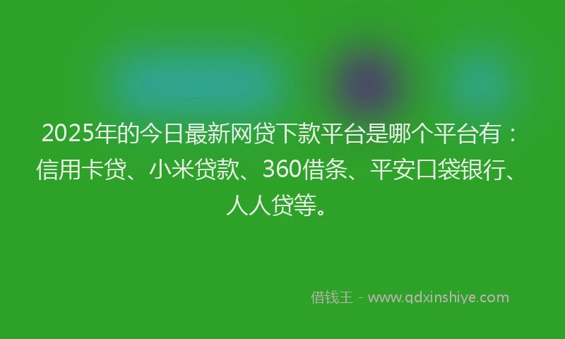 2025年的今日最新网贷下款平台是哪个平台有：信用卡贷、小米贷款、360借条、平安口袋银行、人人贷等。