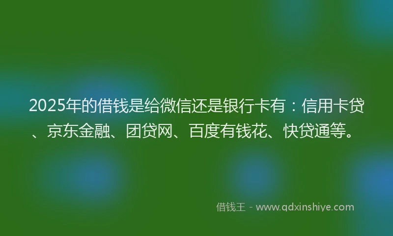2025年的借钱是给微信还是银行卡有：信用卡贷、京东金融、团贷网、百度有钱花、快贷通等。