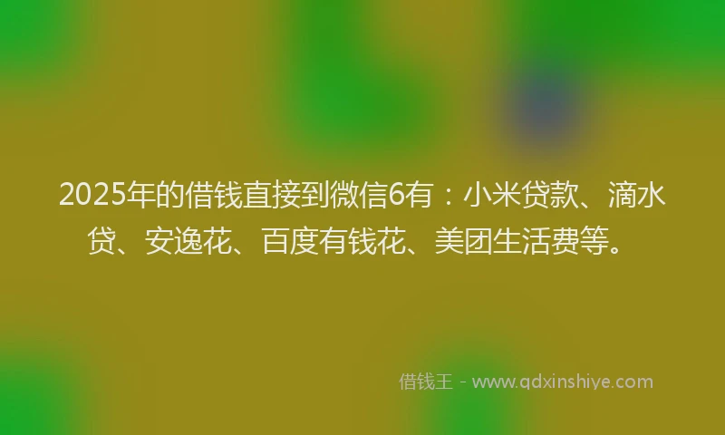 2025年的借钱直接到微信6有：小米贷款、滴水贷、安逸花、百度有钱花、美团生活费等。