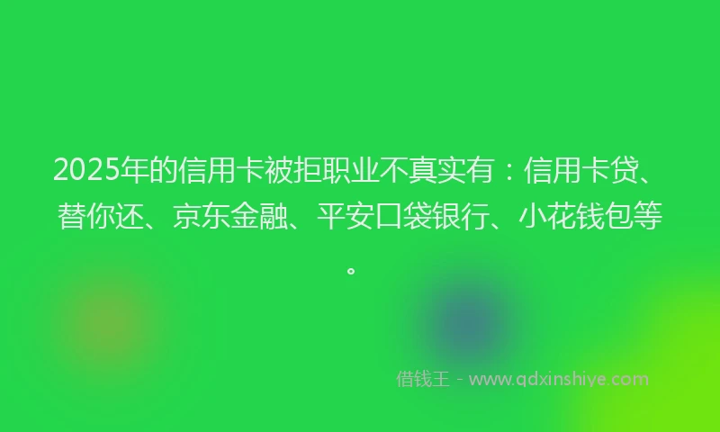 2025年的信用卡被拒职业不真实有：信用卡贷、替你还、京东金融、平安口袋银行、小花钱包等。