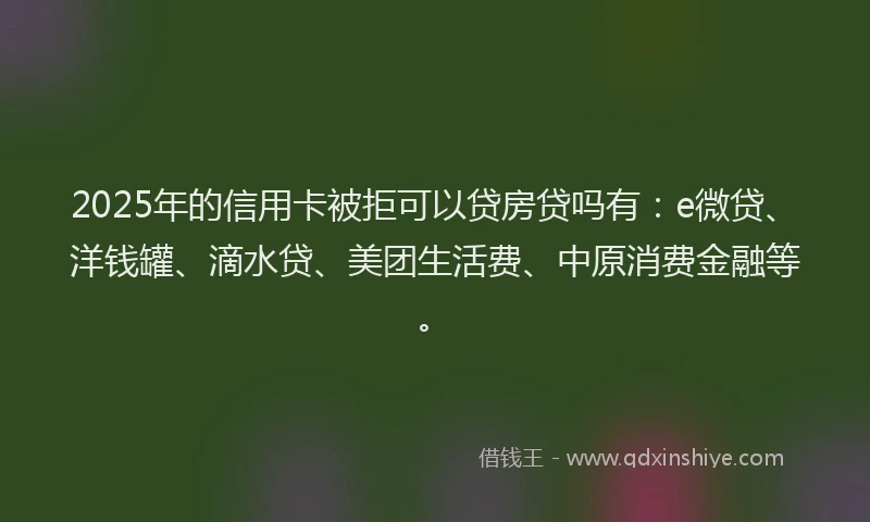 2025年的信用卡被拒可以贷房贷吗有：e微贷、洋钱罐、滴水贷、美团生活费、中原消费金融等。