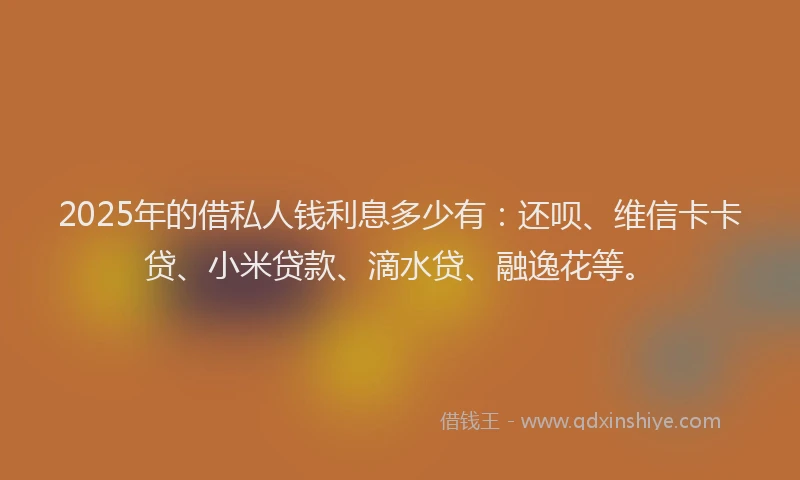 2025年的借私人钱利息多少有：还呗、维信卡卡贷、小米贷款、滴水贷、融逸花等。