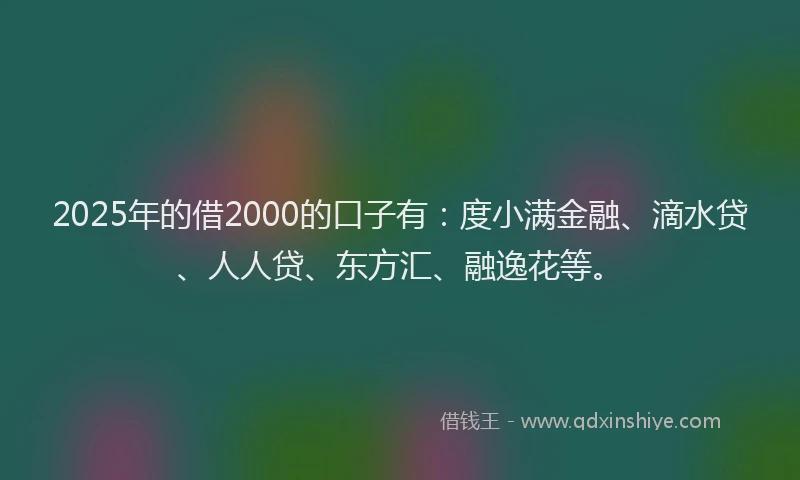 2025年的借2000的口子有：度小满金融、滴水贷、人人贷、东方汇、融逸花等。