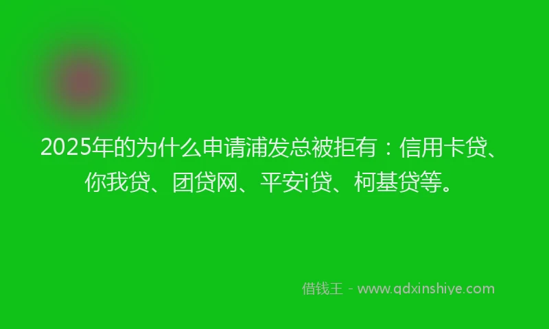2025年的为什么申请浦发总被拒有：信用卡贷、你我贷、团贷网、平安i贷、柯基贷等。