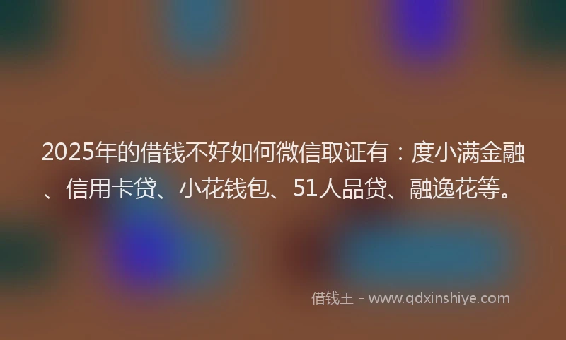 2025年的借钱不好如何微信取证有：度小满金融、信用卡贷、小花钱包、51人品贷、融逸花等。