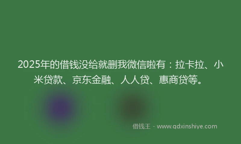 2025年的借钱没给就删我微信啦有：拉卡拉、小米贷款、京东金融、人人贷、惠商贷等。