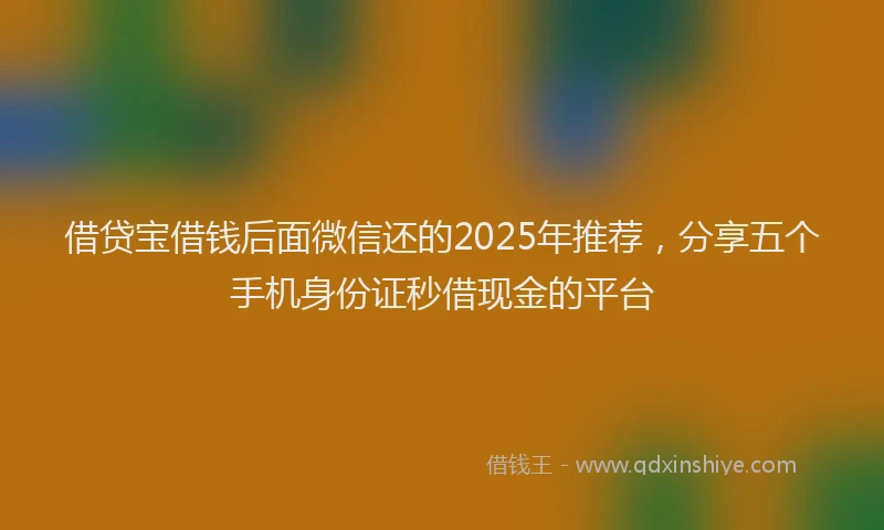 借贷宝借钱后面微信还的2025年推荐，分享五个手机身份证秒借现金的平台