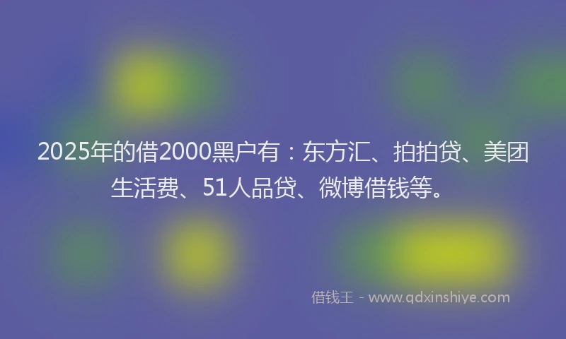 2025年的借2000黑户有：东方汇、拍拍贷、美团生活费、51人品贷、微博借钱等。