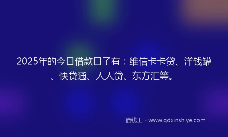 2025年的今日借款口子有：维信卡卡贷、洋钱罐、快贷通、人人贷、东方汇等。