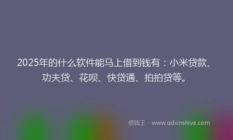 2025年的什么软件能马上借到钱有：小米贷款、功夫贷、花呗、快贷通、拍拍贷等。