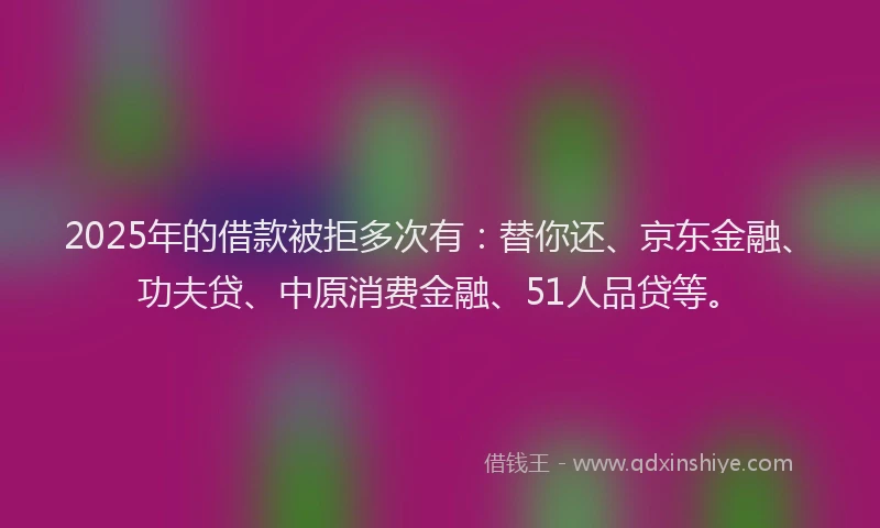 2025年的借款被拒多次有：替你还、京东金融、功夫贷、中原消费金融、51人品贷等。