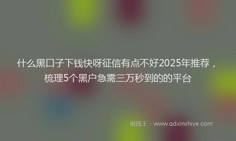什么黑口子下钱快呀征信有点不好2025年推荐，梳理5个黑户急需三万秒到的的平台