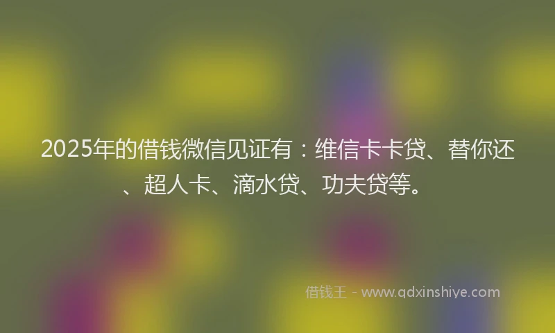 2025年的借钱微信见证有：维信卡卡贷、替你还、超人卡、滴水贷、功夫贷等。