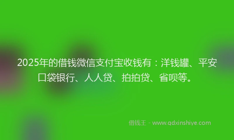 2025年的借钱微信支付宝收钱有：洋钱罐、平安口袋银行、人人贷、拍拍贷、省呗等。