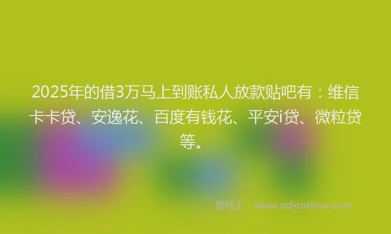2025年的借3万马上到账私人放款贴吧有：维信卡卡贷、安逸花、百度有钱花、平安i贷、微粒贷等。