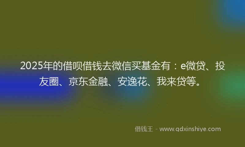 2025年的借呗借钱去微信买基金有：e微贷、投友圈、京东金融、安逸花、我来贷等。