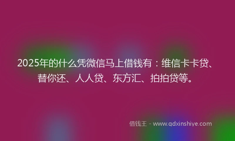2025年的什么凭微信马上借钱有：维信卡卡贷、替你还、人人贷、东方汇、拍拍贷等。