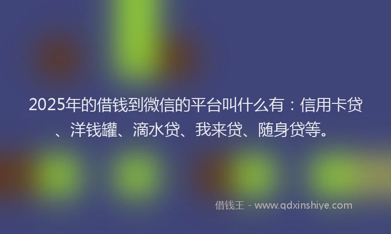 2025年的借钱到微信的平台叫什么有：信用卡贷、洋钱罐、滴水贷、我来贷、随身贷等。
