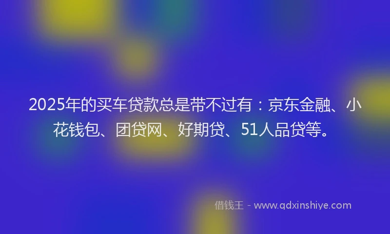2025年的买车贷款总是带不过有：京东金融、小花钱包、团贷网、好期贷、51人品贷等。