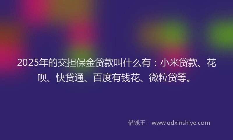 2025年的交担保金贷款叫什么有：小米贷款、花呗、快贷通、百度有钱花、微粒贷等。