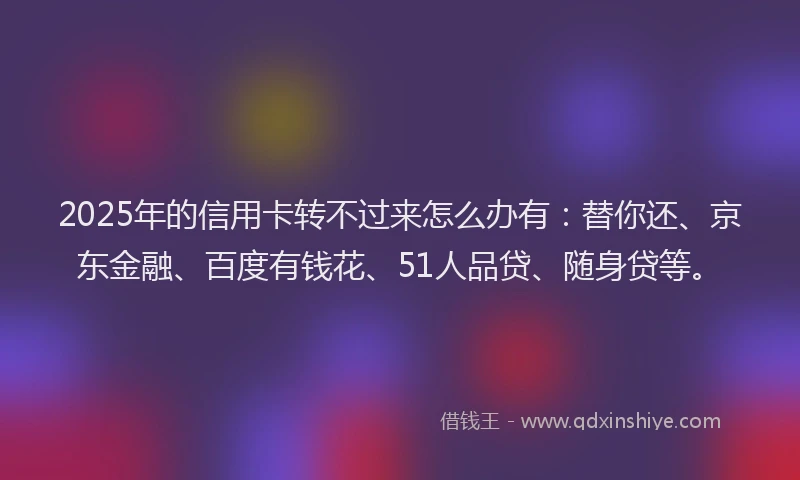 2025年的信用卡转不过来怎么办有：替你还、京东金融、百度有钱花、51人品贷、随身贷等。