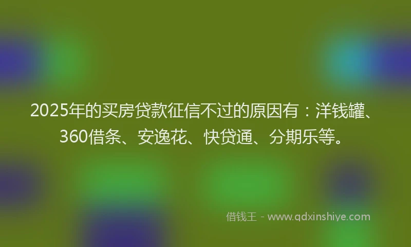 2025年的买房贷款征信不过的原因有：洋钱罐、360借条、安逸花、快贷通、分期乐等。