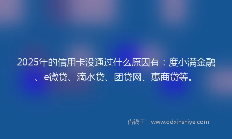2025年的信用卡没通过什么原因有：度小满金融、e微贷、滴水贷、团贷网、惠商贷等。