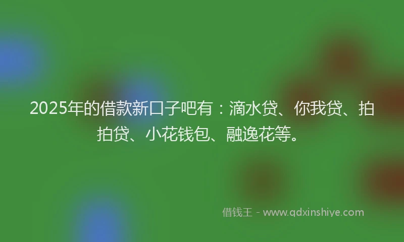 2025年的借款新口子吧有：滴水贷、你我贷、拍拍贷、小花钱包、融逸花等。
