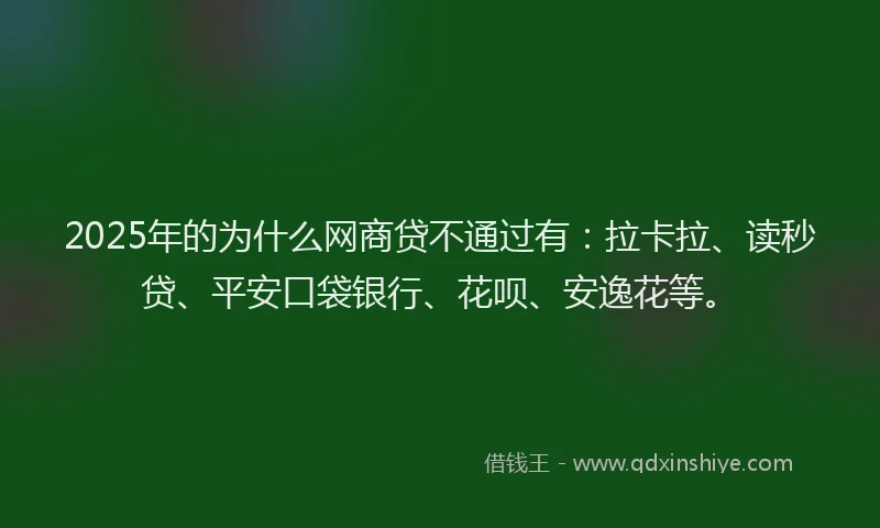 2025年的为什么网商贷不通过有：拉卡拉、读秒贷、平安口袋银行、花呗、安逸花等。
