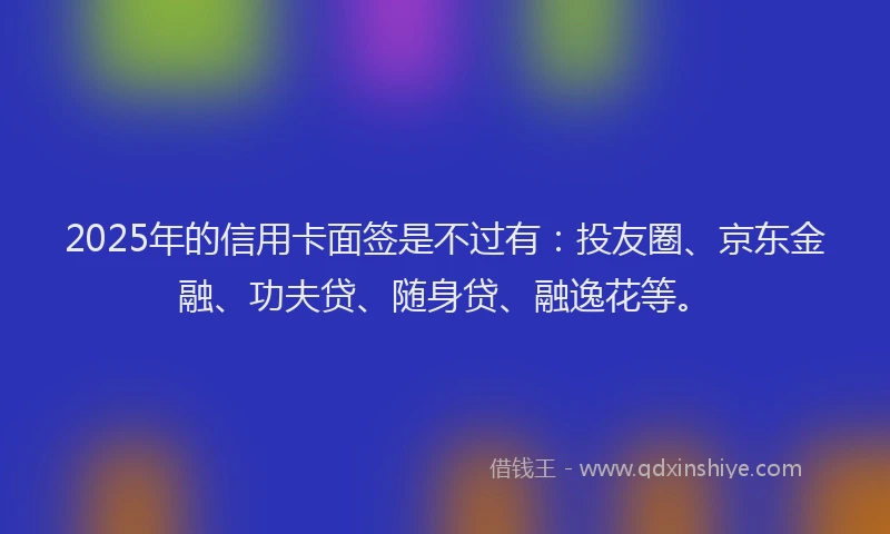 2025年的信用卡面签是不过有：投友圈、京东金融、功夫贷、随身贷、融逸花等。