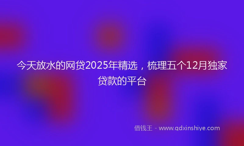 今天放水的网贷2025年精选，梳理五个12月独家贷款的平台