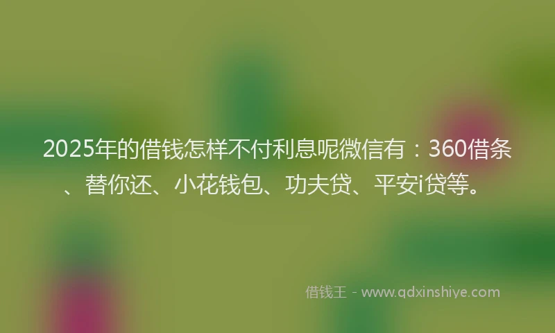 2025年的借钱怎样不付利息呢微信有：360借条、替你还、小花钱包、功夫贷、平安i贷等。