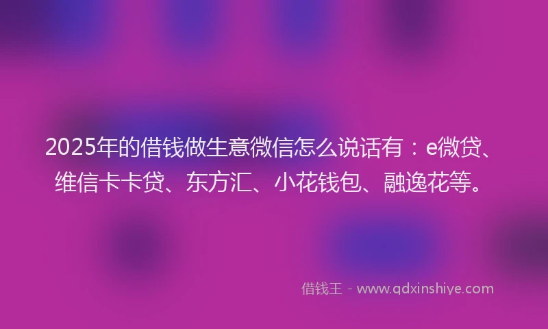 2025年的借钱做生意微信怎么说话有：e微贷、维信卡卡贷、东方汇、小花钱包、融逸花等。