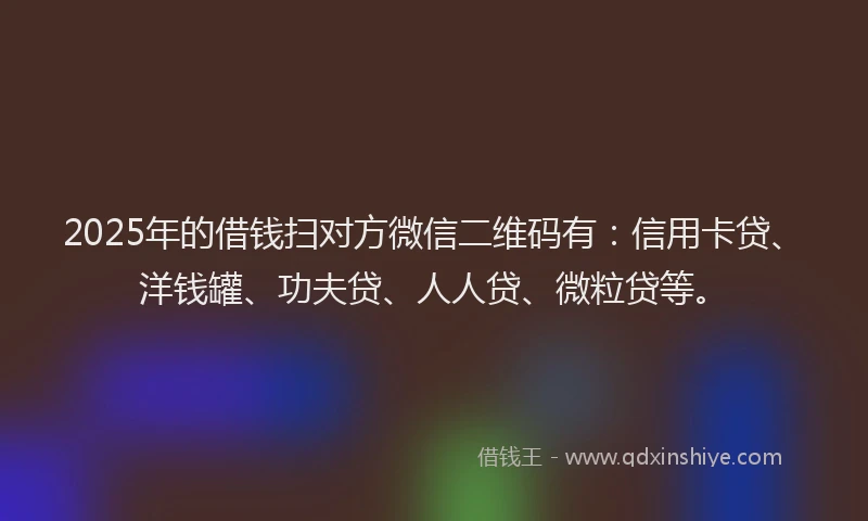 2025年的借钱扫对方微信二维码有：信用卡贷、洋钱罐、功夫贷、人人贷、微粒贷等。