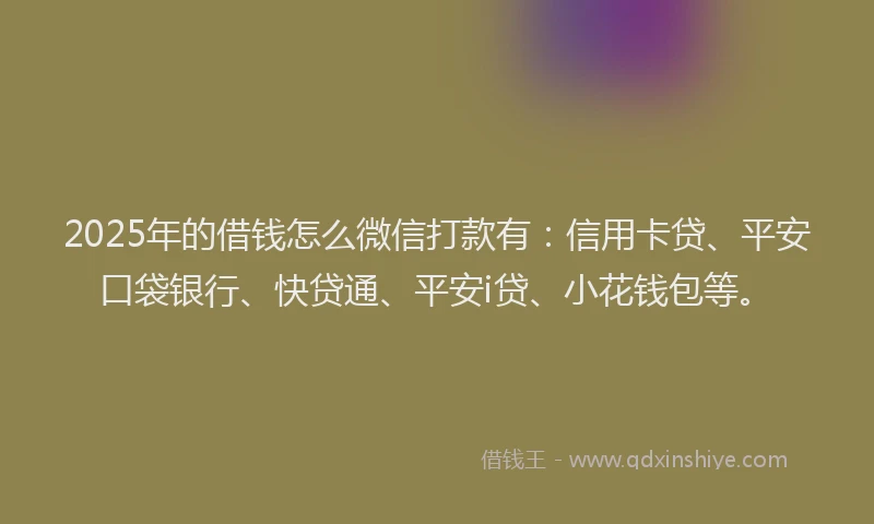 2025年的借钱怎么微信打款有：信用卡贷、平安口袋银行、快贷通、平安i贷、小花钱包等。