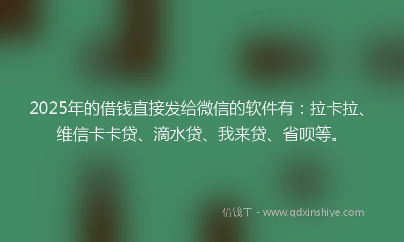 2025年的借钱直接发给微信的软件有：拉卡拉、维信卡卡贷、滴水贷、我来贷、省呗等。