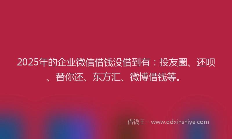 2025年的企业微信借钱没借到有：投友圈、还呗、替你还、东方汇、微博借钱等。