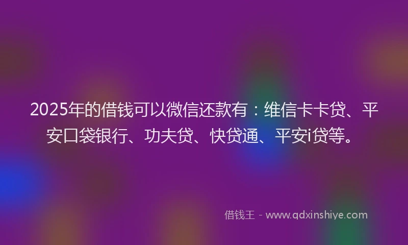 2025年的借钱可以微信还款有：维信卡卡贷、平安口袋银行、功夫贷、快贷通、平安i贷等。