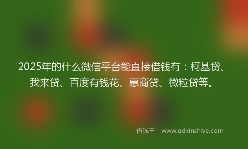 2025年的什么微信平台能直接借钱有：柯基贷、我来贷、百度有钱花、惠商贷、微粒贷等。