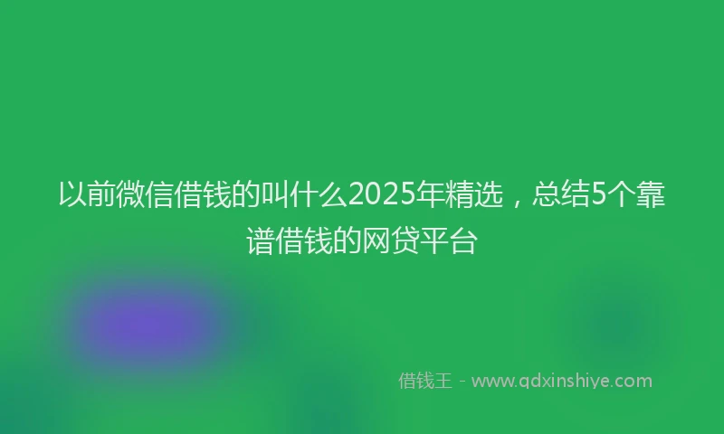 以前微信借钱的叫什么2025年精选，总结5个靠谱借钱的网贷平台