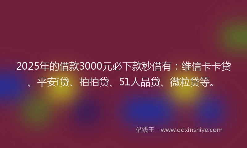 2025年的借款3000元必下款秒借有：维信卡卡贷、平安i贷、拍拍贷、51人品贷、微粒贷等。