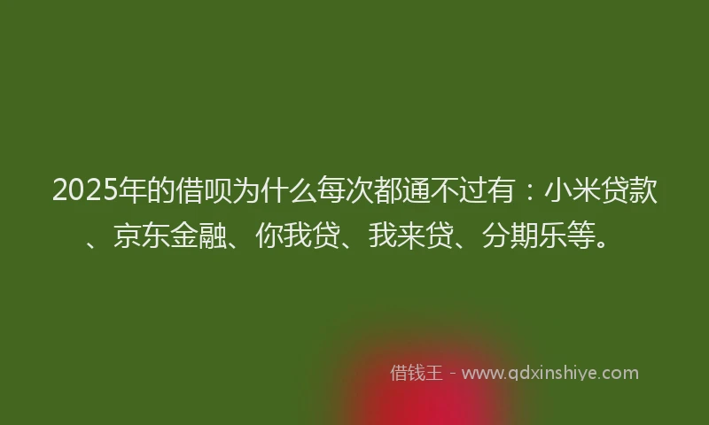 2025年的借呗为什么每次都通不过有：小米贷款、京东金融、你我贷、我来贷、分期乐等。
