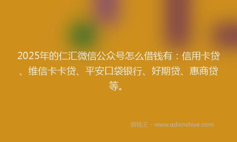 2025年的仁汇微信公众号怎么借钱有：信用卡贷、维信卡卡贷、平安口袋银行、好期贷、惠商贷等。