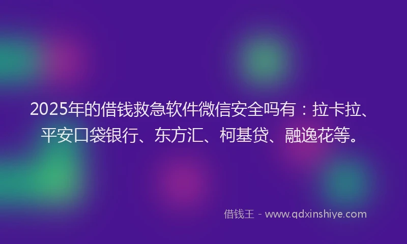 2025年的借钱救急软件微信安全吗有：拉卡拉、平安口袋银行、东方汇、柯基贷、融逸花等。